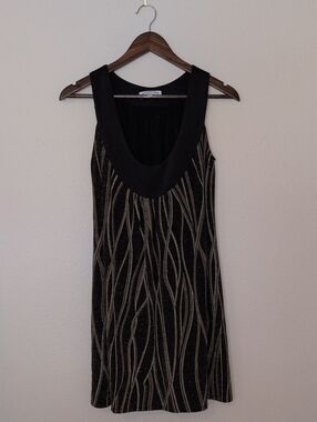 Christopher Kane Black Dress with Gold Metallic Wave Embroidery
